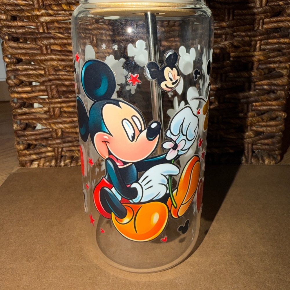 Mickey Mouse Glass Tumbler with Straw